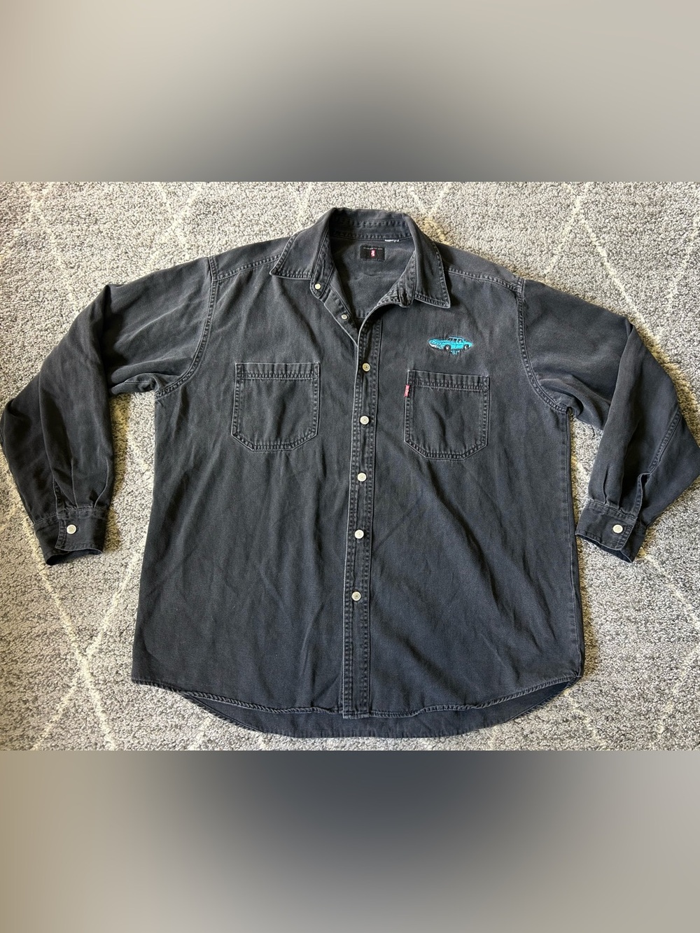 Levi's Men's Charcoal Denim Work Shirt Embroidered ‘67 Chevy Corvette
